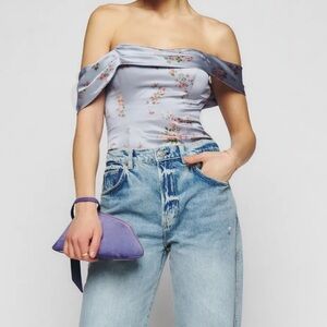 Reformation Lux Silk Top in Blue - Size 2